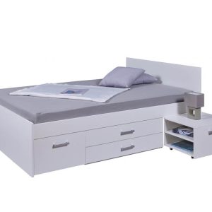 wit houten bed 140 met bedlades en nachtkastjes