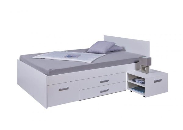 wit houten bed 140 met bedlades en nachtkastjes