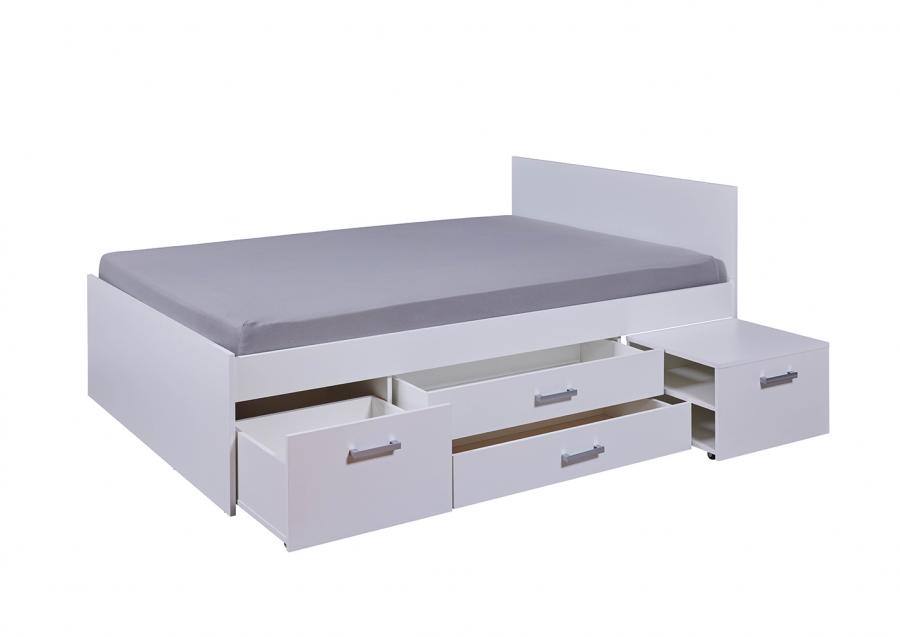 Milo - Tweepersoonsbed met lades - Wit - 140x200 cm