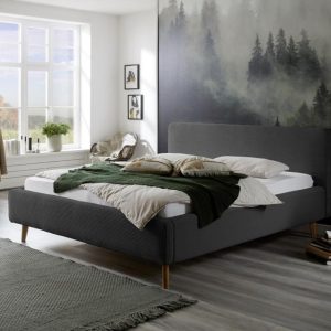Tweepersoons bed met ribfluweel bekleed in donker grijs