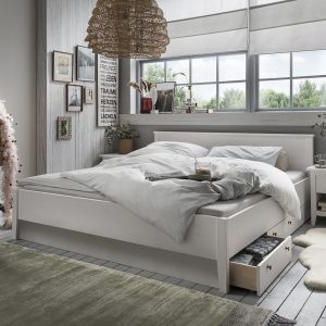massief houten bed met bedlades. Wit